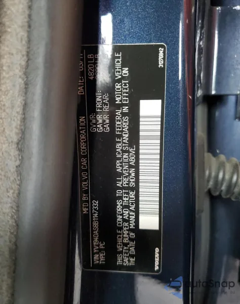 2011 Volvo S80 3.2 from USA, damaged, VIN YV1940AS8B1147332